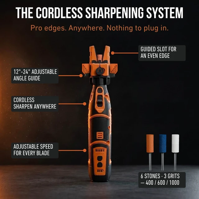 Alt view image 3 of 7 - Cordless Electric Knife Sharpener with Sharpening Stones | 3 Stage Sharpening-5 Adjustable Angles -Knife Sharpener Kit to Repair, Restore & Polish Any Dull Blade Anywhere in Minutes