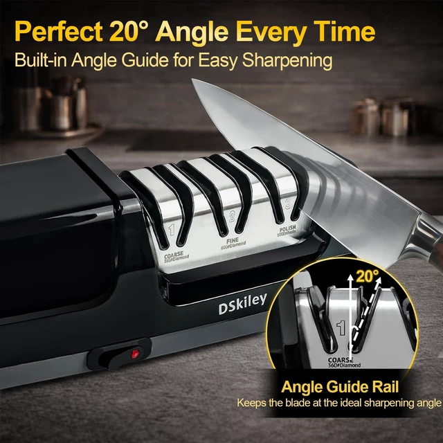 Alt view image 4 of 7 - Electric Knife Sharpener for Kitchen,Sharpening, Restore&Polish Chef Knives 3-Stage Kitchen Knife Sharpener, 100% Diamond Wheels with 20° Precision Angle for Consistent Results, effortless kitchen use