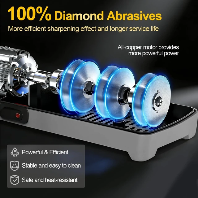 Alt view image 7 of 7 - Electric Knife Sharpener for Kitchen,Sharpening, Restore&Polish Chef Knives 3-Stage Kitchen Knife Sharpener, 100% Diamond Wheels with 20° Precision Angle for Consistent Results, effortless kitchen use