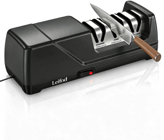 Main image of Electric Knife Sharpener for Kitchen, 3-Stage System with 15° Guide | 30s Fast Auto Sharpening, 100% Diamond Abrasive, Safe 15° Guide for Straight Edge Knives, Ideal for Beginners & Chefs