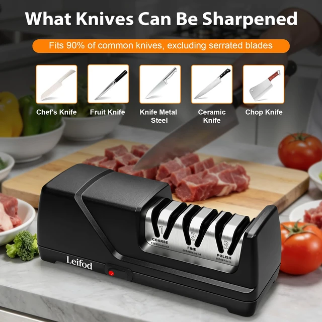 Alt view image 6 of 7 - Electric Knife Sharpener for Kitchen, 3-Stage System with 15° Guide | 30s Fast Auto Sharpening, 100% Diamond Abrasive, Safe 15° Guide for Straight Edge Knives, Ideal for Beginners & Chefs