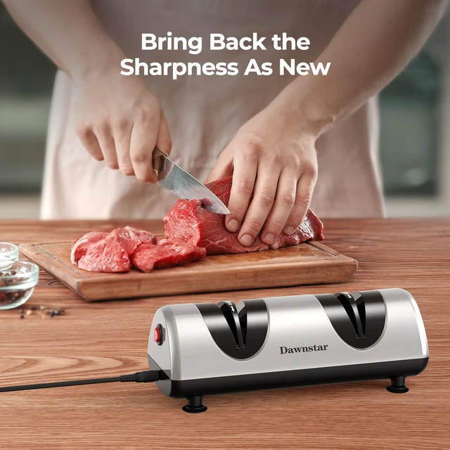 Alt view image 2 of 6 - Electric Knife Sharpener, Professional Kitchen Knife Sharpener for Home Use, 2 Stages of Coarse Sharpening & Fine Polishing, Metal Dust Collection Box for Easy Cleaning, Silver Gray
