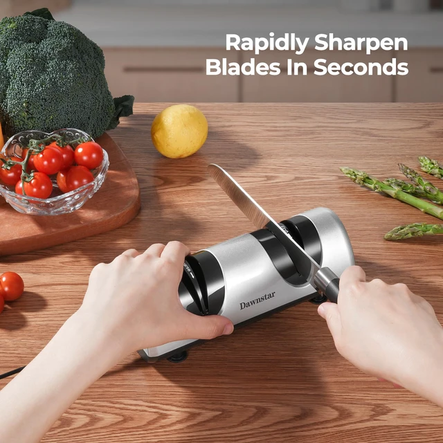 Alt view image 3 of 6 - Electric Knife Sharpener, Professional Kitchen Knife Sharpener for Home Use, 2 Stages of Coarse Sharpening & Fine Polishing, Metal Dust Collection Box for Easy Cleaning, Silver Gray