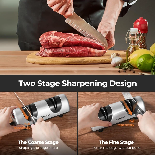 Alt view image 4 of 6 - Electric Knife Sharpener, Professional Kitchen Knife Sharpener for Home Use, 2 Stages of Coarse Sharpening & Fine Polishing, Metal Dust Collection Box for Easy Cleaning, Silver Gray