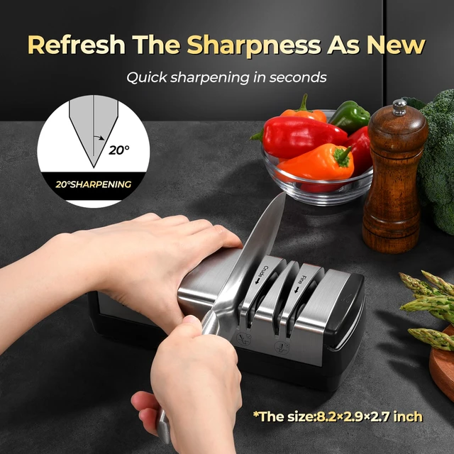 Alt view image 2 of 7 - Knife Sharpener, Diamond Abrasives Electric Knife Sharpener for Stainless Steel and Ceramic Knives, with Scissors Sharpener & Metal Dust Collection Box, Quick Sharpening & Polishing, Silver