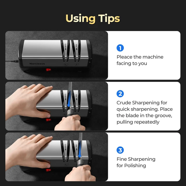 Alt view image 5 of 7 - Knife Sharpener, Diamond Abrasives Electric Knife Sharpener for Stainless Steel and Ceramic Knives, with Scissors Sharpener & Metal Dust Collection Box, Quick Sharpening & Polishing, Silver