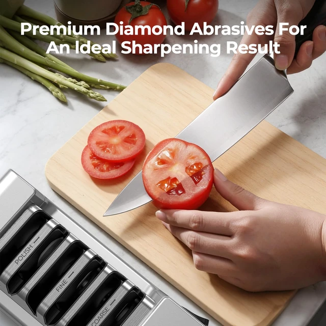 Alt view image 3 of 7 - Knife Sharpener, 3-Stage Diamond Electric Knife Sharpener for Stainless Steel & Ceramic Kitchen Knives, 40 Seconds Quick Repairing & Polishing, Open Design Port for Scissors Sharpening