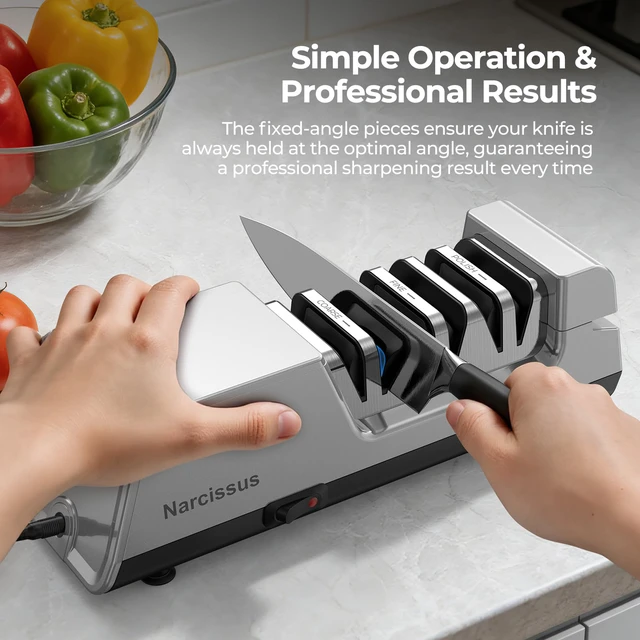 Alt view image 4 of 7 - Knife Sharpener, 3-Stage Diamond Electric Knife Sharpener for Stainless Steel & Ceramic Kitchen Knives, 40 Seconds Quick Repairing & Polishing, Open Design Port for Scissors Sharpening