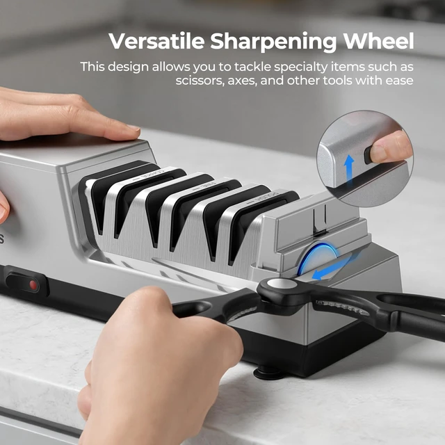 Alt view image 6 of 7 - Knife Sharpener, 3-Stage Diamond Electric Knife Sharpener for Stainless Steel & Ceramic Kitchen Knives, 40 Seconds Quick Repairing & Polishing, Open Design Port for Scissors Sharpening