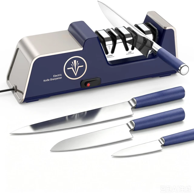 Main image of Professional Electric Knife Sharpener 3-Stage, Noble Blue & Noble Gold | 100% Diamond Abrasives, Precision Angle Guides, Kitchen Straight Edge & Ceramic Knife