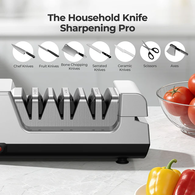 Alt view image 7 of 7 - Knife Sharpener, 3-Stage Diamond Electric Knife Sharpener for Stainless Steel & Ceramic Kitchen Knives, 40 Seconds Quick Repairing & Polishing, Open Design Port for Scissors Sharpening