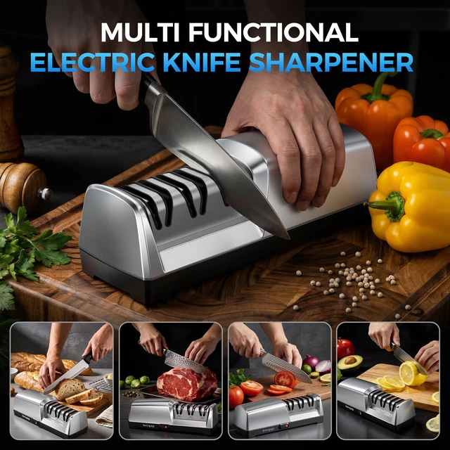 Alt view image 7 of 7 - Electric Knife Sharpener for Kitchen Knives, 3-Stage, Fast, Repair, Polish | 3-Stage Kitchen Knife Sharpener - 15°Precision Angle Guide Knife Sharpeners - Stainless Steel Grinding Head
