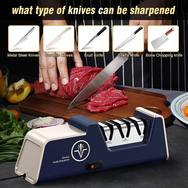 Alt view image 6 of 7 - Professional Electric Knife Sharpener 3-Stage, Noble Blue & Noble Gold | 100% Diamond Abrasives, Precision Angle Guides, Kitchen Straight Edge & Ceramic Knife