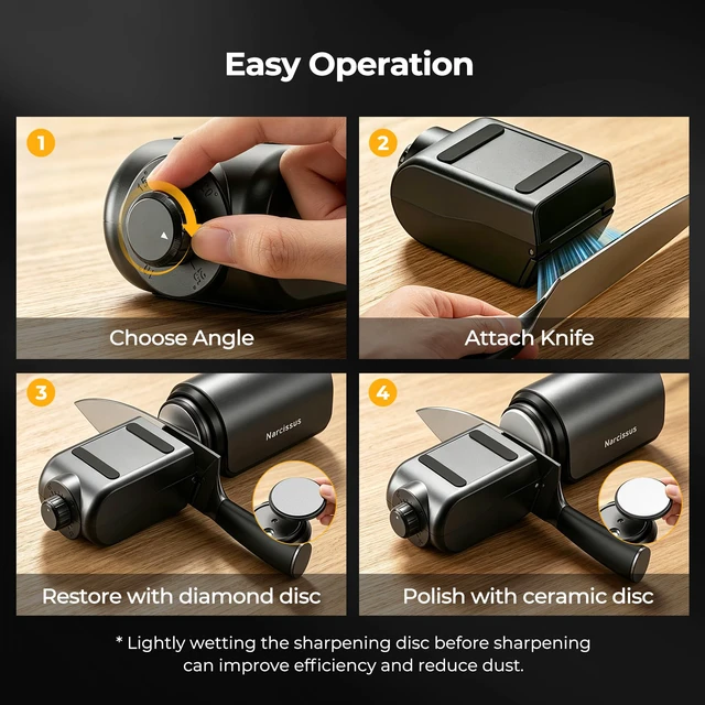 Alt view image 2 of 7 - Electric Rolling Knife Sharpener, Diamond Rolling Knife Sharpener for Quick Restoring & Polishing, Adjustable Angles from 10°25°, Built-in 3000mAh Battery, Suitable for Kinds of Knives