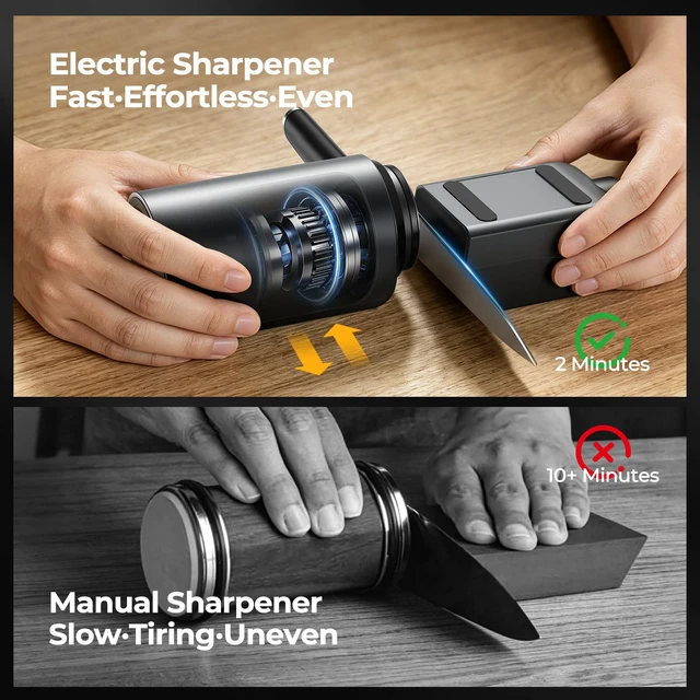 Alt view image 3 of 7 - Electric Rolling Knife Sharpener, Diamond Rolling Knife Sharpener for Quick Restoring & Polishing, Adjustable Angles from 10°25°, Built-in 3000mAh Battery, Suitable for Kinds of Knives