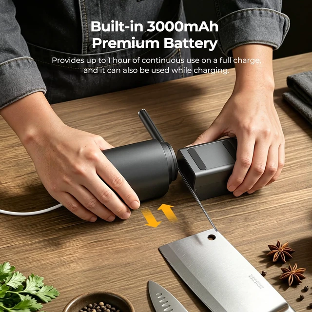 Alt view image 7 of 7 - Electric Rolling Knife Sharpener, Diamond Rolling Knife Sharpener for Quick Restoring & Polishing, Adjustable Angles from 10°25°, Built-in 3000mAh Battery, Suitable for Kinds of Knives