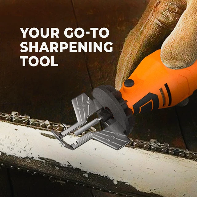 Alt view image 6 of 7 - Electric Chainsaw Sharpener Kit Chain Saw Sharpening Tool | 4 File Size Grinding Wheel Bits, Angle Guide Attachment, Wrench & eBook Sharpens Every Tooth Evenly, Better Than a File