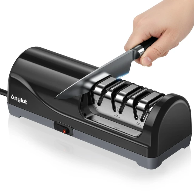 Main image of Electric Knife Sharpener for Kitchen, 3-Stage, 100% Diamond, Fast, Repair | Professional Knife Sharpener Electric 20° Precision Angle Guide, Safe Sharpening for Chef Knives, Home Use & Beginners