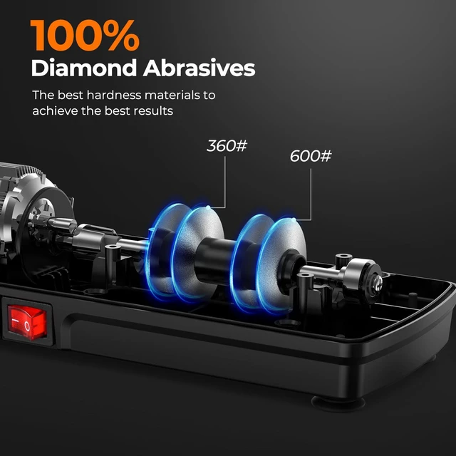 Alt view image 3 of 7 - 2-Stage Diamond Electric Knife Sharpener for Quick Sharpening, 20° | 30 Seconds Fast Restore Sharpness, Fixed Angle Guide, Metal Dust Collection Box, For Stainless Steel & Ceramic Kitchen Knives
