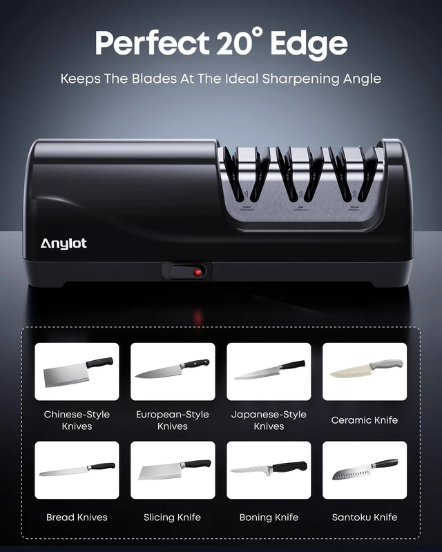 Alt view image 4 of 7 - Electric Knife Sharpener for Kitchen, 3-Stage, 100% Diamond, Fast, Repair | Professional Knife Sharpener Electric 20° Precision Angle Guide, Safe Sharpening for Chef Knives, Home Use & Beginners
