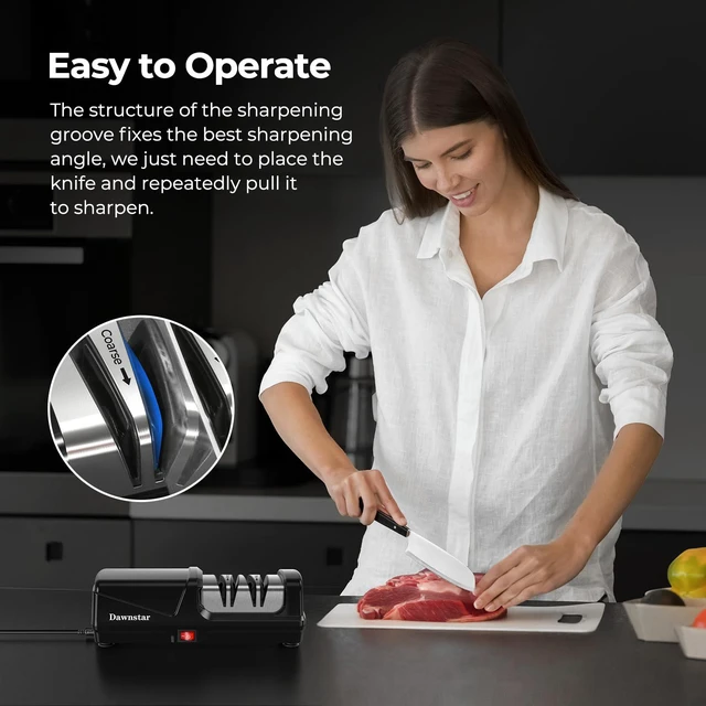 Alt view image 7 of 7 - 2-Stage Diamond Electric Knife Sharpener for Quick Sharpening, 20° | 30 Seconds Fast Restore Sharpness, Fixed Angle Guide, Metal Dust Collection Box, For Stainless Steel & Ceramic Kitchen Knives