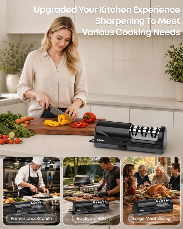 Alt view image 7 of 7 - Electric Knife Sharpener for Kitchen, 3-Stage, 100% Diamond, Fast, Repair | Professional Knife Sharpener Electric 20° Precision Angle Guide, Safe Sharpening for Chef Knives, Home Use & Beginners