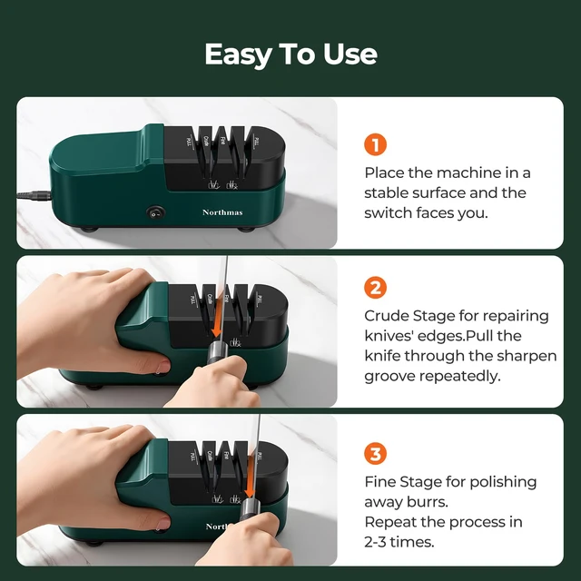 Alt view image 5 of 7 - Knife Sharpener, Professional Electric Knife Sharpener for Home Use, 2 Stages for Quick Sharpening & Polishing, 100V-240V Global Voltage Design, Green