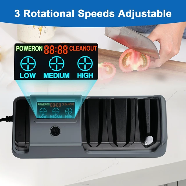 Alt view image 5 of 6 - 5-in-1 Electric Knife Sharpener for Kitchen Knives, 3-Stage Sharpener with 100% Diamond Abrasive, LCD Screen, Speed Adjustable, Knife Sharpener for All Kitchen Knives Quick Sharpening, Scissors