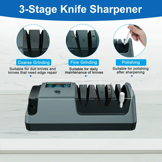Alt view image 4 of 6 - 5-in-1 Electric Knife Sharpener for Kitchen Knives, 3-Stage Sharpener with 100% Diamond Abrasive, LCD Screen, Speed Adjustable, Knife Sharpener for All Kitchen Knives Quick Sharpening, Scissors