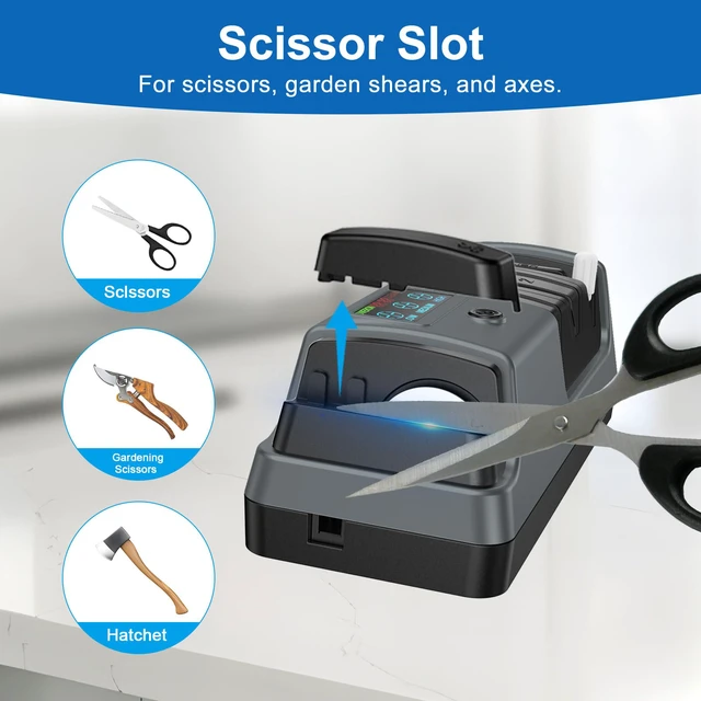 Alt view image 6 of 6 - 5-in-1 Electric Knife Sharpener for Kitchen Knives, 3-Stage Sharpener with 100% Diamond Abrasive, LCD Screen, Speed Adjustable, Knife Sharpener for All Kitchen Knives Quick Sharpening, Scissors
