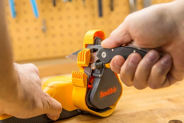 Alt view image 7 of 7 - 50933 Knife & Scissor Electric Belt Sharpener Fine, Medium, & Coarse Belts Straight Edge Blades Handheld Sharpening Workshop & Tool Sharpener