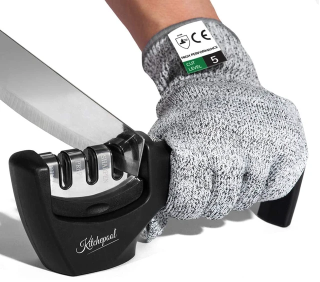 Main image of 4-in-1 Knife Sharpener Kit with Cut-Resistant Glove, 3-Stage Quality Kitchen Knife Accessories to Repair, Grind, Polish Blade, Professional Knife Sharpening Tool for Kitchen Knives