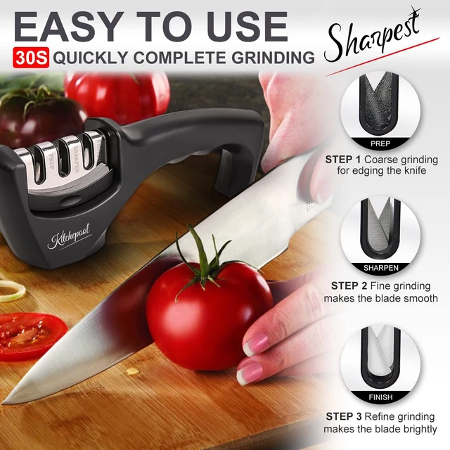 Alt view image 2 of 7 - 4-in-1 Knife Sharpener Kit with Cut-Resistant Glove, 3-Stage Quality Kitchen Knife Accessories to Repair, Grind, Polish Blade, Professional Knife Sharpening Tool for Kitchen Knives