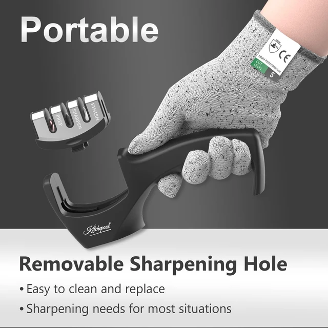 Alt view image 4 of 7 - 4-in-1 Knife Sharpener Kit with Cut-Resistant Glove, 3-Stage Quality Kitchen Knife Accessories to Repair, Grind, Polish Blade, Professional Knife Sharpening Tool for Kitchen Knives