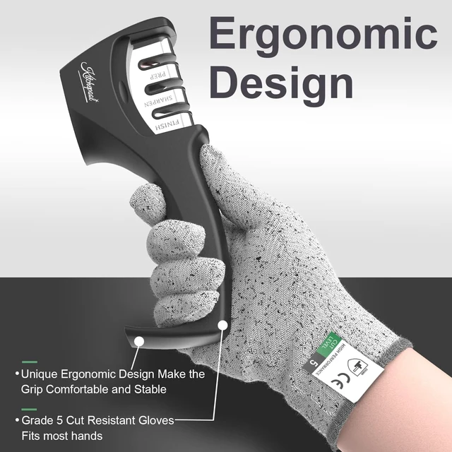 Alt view image 3 of 7 - 4-in-1 Knife Sharpener Kit with Cut-Resistant Glove, 3-Stage Quality Kitchen Knife Accessories to Repair, Grind, Polish Blade, Professional Knife Sharpening Tool for Kitchen Knives