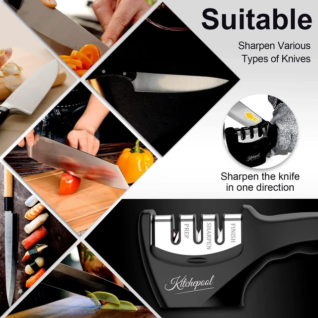 Alt view image 5 of 7 - 4-in-1 Knife Sharpener Kit with Cut-Resistant Glove, 3-Stage Quality Kitchen Knife Accessories to Repair, Grind, Polish Blade, Professional Knife Sharpening Tool for Kitchen Knives