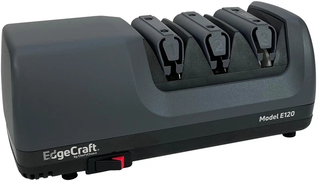 Main image of E120 Electric Knife Sharpeners for 20-Degree Straight and Serrated Knives Diamond Abrasives Precision Angle Control, 3-Stage, Gray