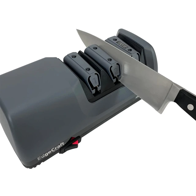Alt view image 3 of 7 - E120 Electric Knife Sharpeners for 20-Degree Straight and Serrated Knives Diamond Abrasives Precision Angle Control, 3-Stage, Gray