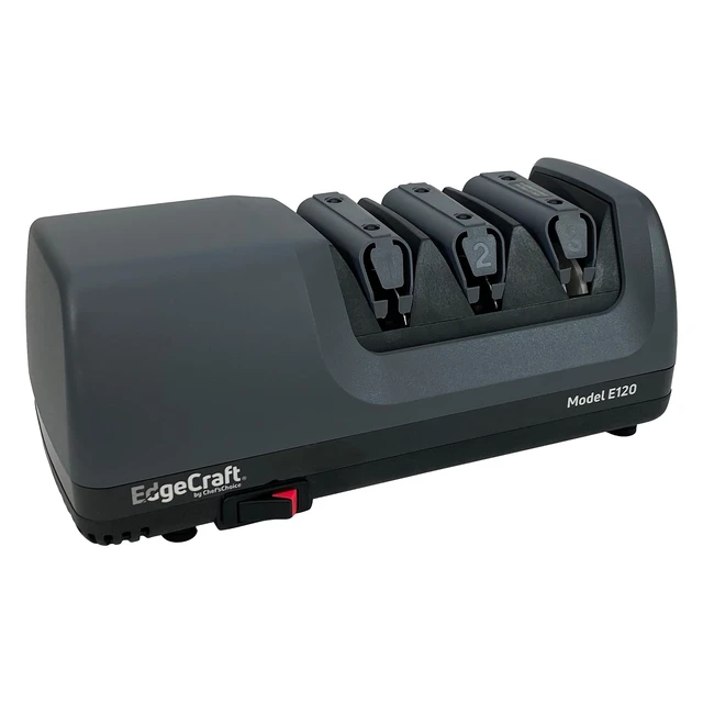 Alt view image 6 of 7 - E120 Electric Knife Sharpeners for 20-Degree Straight and Serrated Knives Diamond Abrasives Precision Angle Control, 3-Stage, Gray