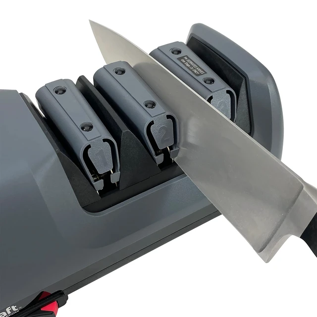 Alt view image 7 of 7 - E120 Electric Knife Sharpeners for 20-Degree Straight and Serrated Knives Diamond Abrasives Precision Angle Control, 3-Stage, Gray