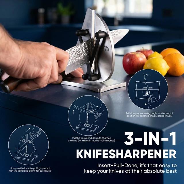 Alt view image 3 of 7 - VN3 Professional Knife Sharpener | 3-Action Tungsten Carbide | For Repair, Restoration and Sharpening, Easy to Use, Replacement Blades Included, Solid and Durable, Sailboat Shaped Design
