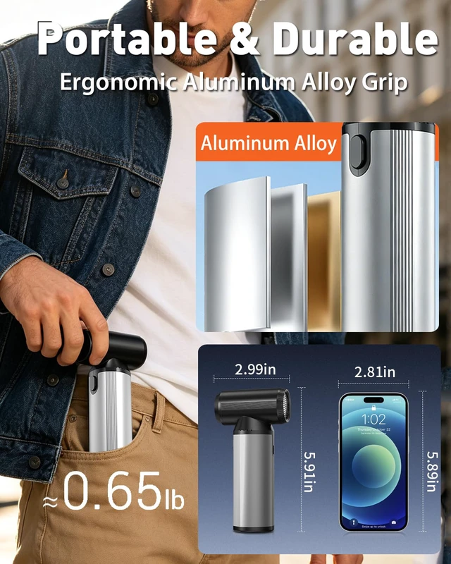 Alt view image 5 of 7 - Compressed Air Duster & Vacuum 2-in-1, 320,000 RPM Powerful Brushless Motor Ergonomic Aluminum Alloy Grip, Long Runtime Rechargeable Electric Air Duster & Blower for PC, Keyboard, Car & Home Cleaning