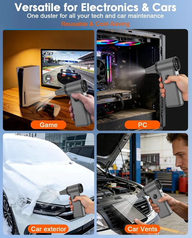 Alt view image 6 of 7 - 4-Speed Max Airflow Electric Air Duster 1H Charge, One-tap Control | Mini Cordless 180000RPM Turbo Fan, Brushless Motor Compressed Air Duster, 45W Fast Charge, Deep Clean PC/Keyboard/Car/camera