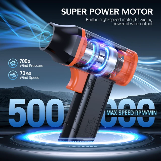 Alt view image 2 of 7 - Electric Compressed Air Duster - 500,000 RPM Rechargeable Cordless Air Blower with Brushless Motor - 2 Batteries & Charger - Replaces Canned Air, for Outdoor, Cars, Computer, Keyboards Cleaning