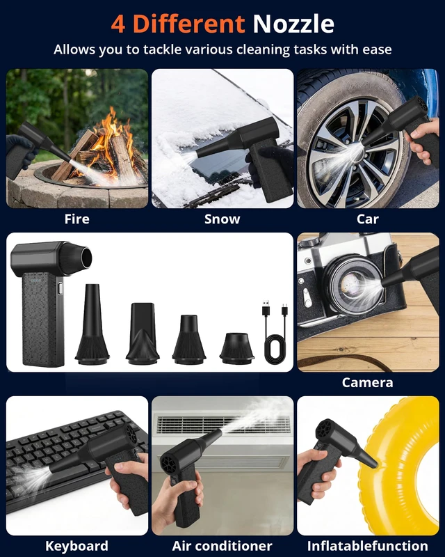 Alt view image 6 of 7 - Compressed Air Duster, 110000RPM Electric Air Duster 240-Min Max Runtime & 2.5H Fast Charging, 3-Speed Rechargeable Mini Blower for AC, Keyboard, PC, Car, Home, Outdoor