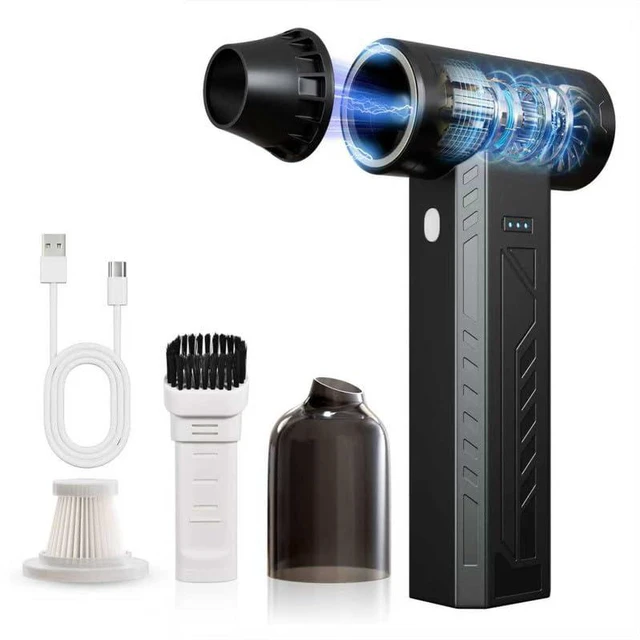 Main image of Compressed Air Duster 480000RPM Electric Air Duster Variable Speed 580G 4 Gear Adjustable Rechargeable Cordless Jet Dry Blower Turbo Fan Dryer Air Blower Mini Car Vacuum Cleaner Black Knight