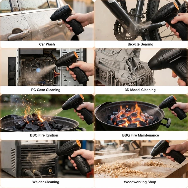 Alt view image 3 of 7 - Electric Air Duster, 200,000 RPM 8000mAh Rechargeable Compressed Air Alternative with 6 Brushes, Handheld Blower for Car Bike, Workshop, Grill, 3D Printing, Slide Speed Control (Orange)