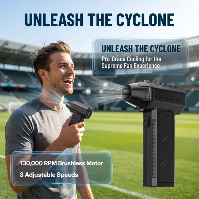Alt view image 2 of 6 - Mini Air Blower 4-in-1 130K RPM Turbo Fan - Cordless Duster PC | 120g thrust, 3-speed, 4 nozzles, USB-C, ultra quiet. 4-pc kit + waterproof bag. For PC, keyboard, car, camping.