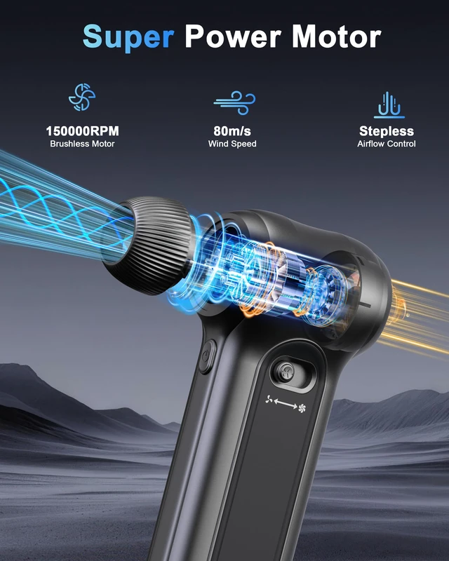 Alt view image 2 of 7 - Cordless Electric Air Duster 150000RPM Brushless Handheld Blower | 150000RPM brushless motor; rechargeable cordless design; stepless speed control; cleans keyboards, PC, electronics