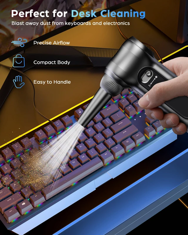 Alt view image 3 of 7 - Cordless Electric Air Duster 150000RPM Brushless Handheld Blower | 150000RPM brushless motor; rechargeable cordless design; stepless speed control; cleans keyboards, PC, electronics